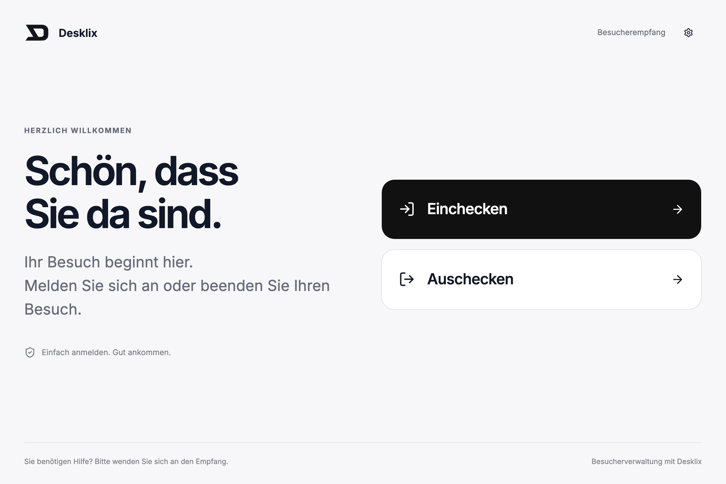 Echte Desklix Besucher-Kiosk-App mit Check-in und Check-out; Beispieldaten